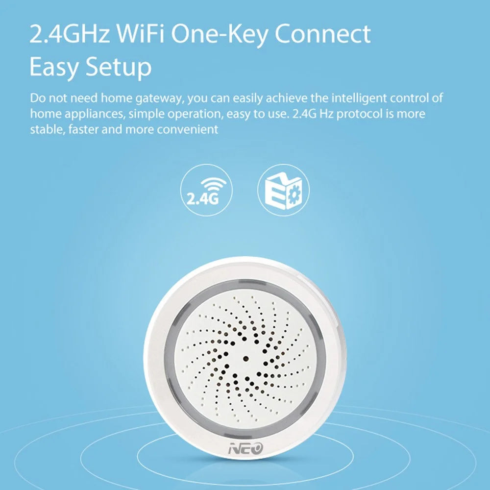 NEO NAS-AB02WT 2.4GHz WiFi Wireless Alarm Mini Smart Siren Alarm with Temperature and Humidity Sensor for Home (USB Powered) - 5