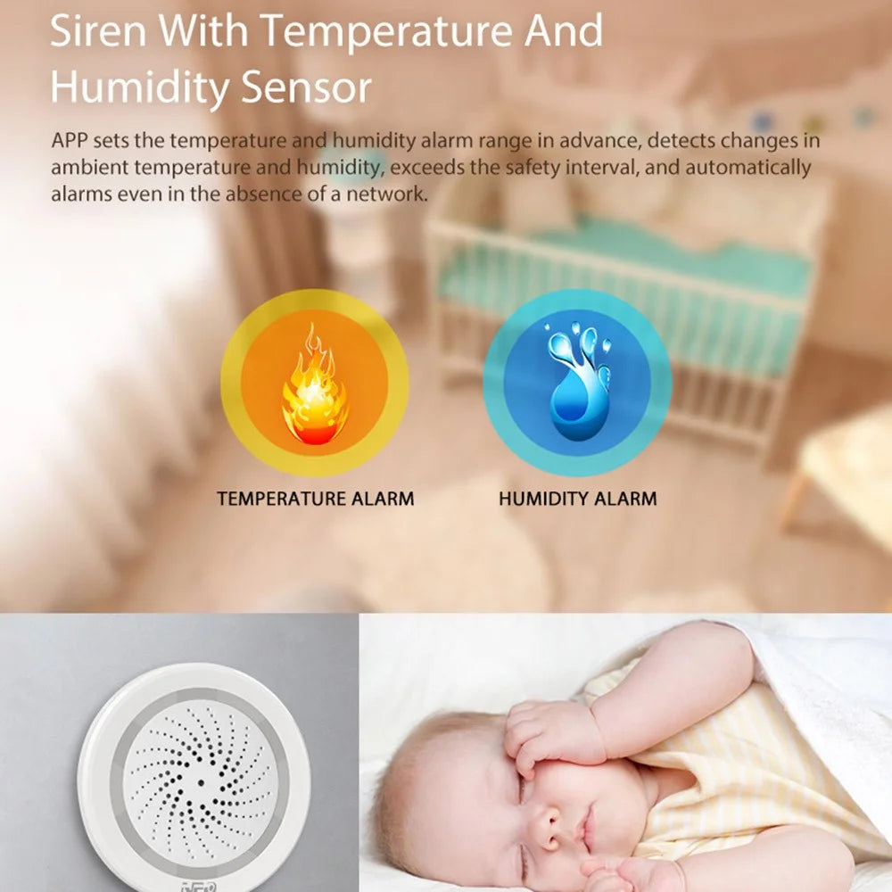 NEO NAS-AB02WT 2.4GHz WiFi Wireless Alarm Mini Smart Siren Alarm with Temperature and Humidity Sensor for Home (USB Powered) - 6