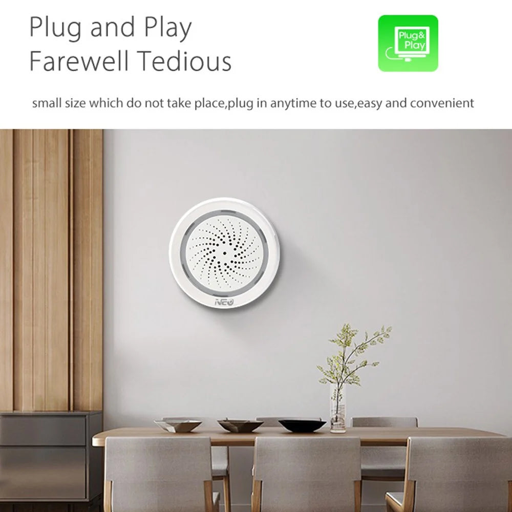 NEO NAS-AB02WT 2.4GHz WiFi Wireless Alarm Mini Smart Siren Alarm with Temperature and Humidity Sensor for Home (USB Powered) - 7