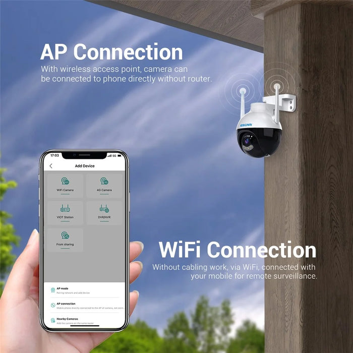 ESCAM QF300 3MP WiFi IP Camera App Mobile AI Human Detection Webcam Auto Tracking Cloud Storage Waterproof Monitor Camera Support Two-way Voice, Night Vision - US Plug - 4