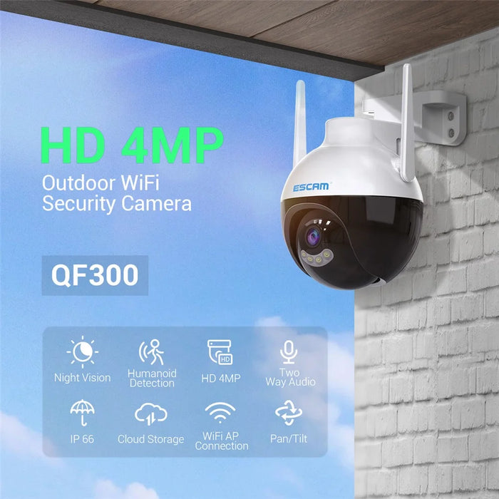 ESCAM QF300 3MP WiFi IP Camera App Mobile AI Human Detection Webcam Auto Tracking Cloud Storage Waterproof Monitor Camera Support Two-way Voice, Night Vision - US Plug - 6