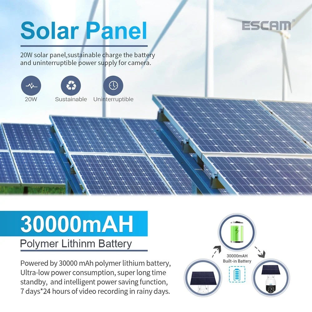 ESCAM QF724 Solar Power 3.0MP Camera Two-Way Audio Talk PIR Night Vision Surveillance PT Camera (EU Version) - 6