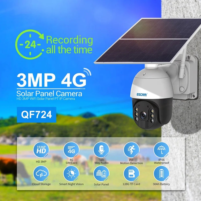 ESCAM QF724 Waterproof Solar Power 3.0MP Camera PIR Night Vision Surveillance Pan Tilt Camera for Home Security - US Plug - 2