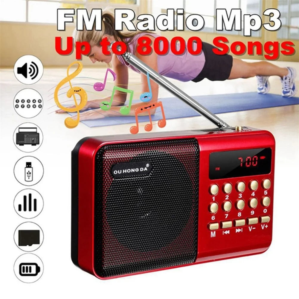 K11 Mini Portable Radio Speakers Rechargeable Digital FM USB TF MP3 Player Speaker Multifunctional Telescopic Antenna - 2