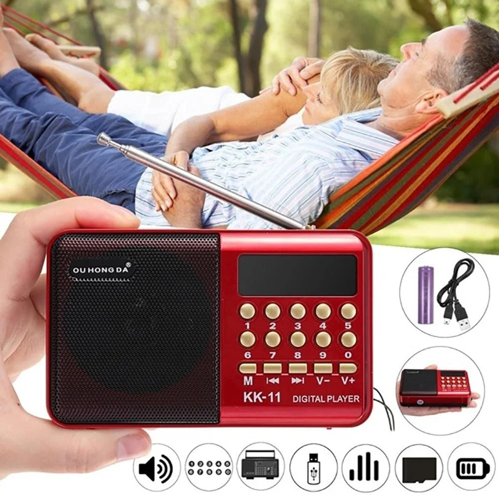 K11 Mini Portable Radio Speakers Rechargeable Digital FM USB TF MP3 Player Speaker Multifunctional Telescopic Antenna - 3