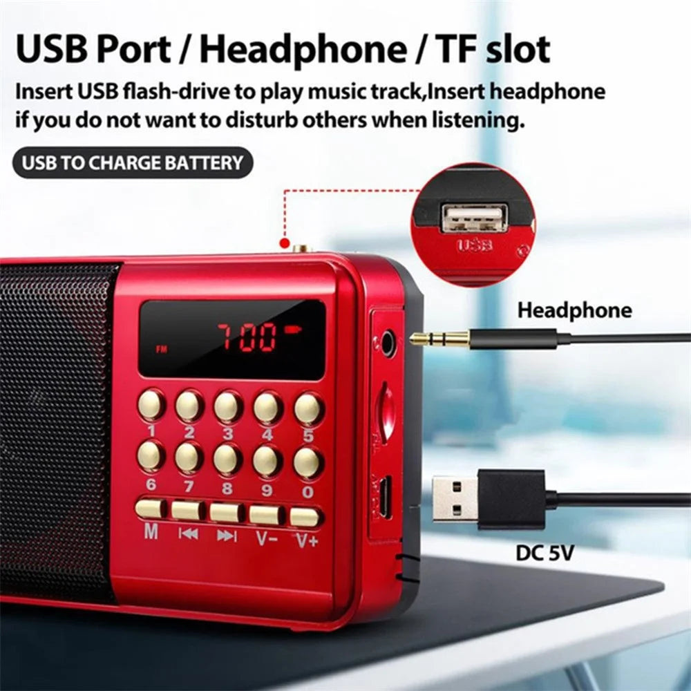 K11 Mini Portable Radio Speakers Rechargeable Digital FM USB TF MP3 Player Speaker Multifunctional Telescopic Antenna - 5