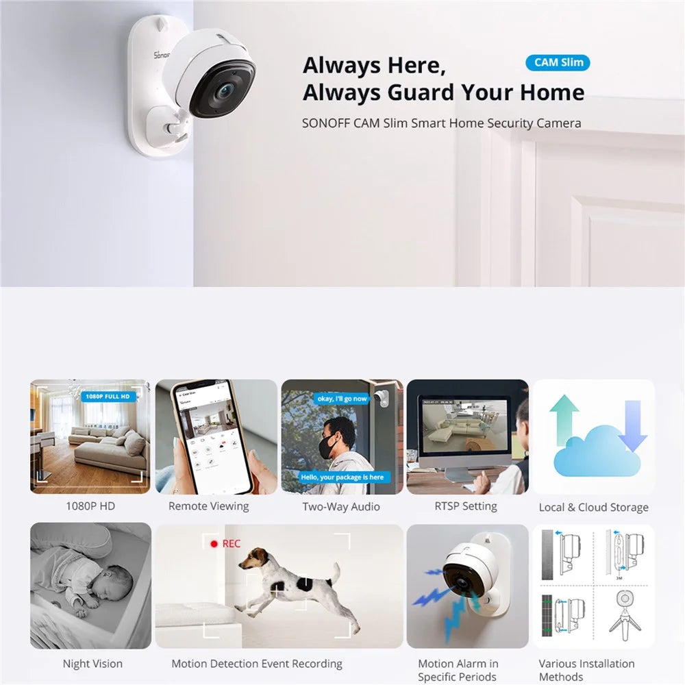SONOFF CAM Slim Smart Home Security Camera Two-Way Audio 1080P HD Monitor Camera Support Ultra-Clear Night Vision - 2