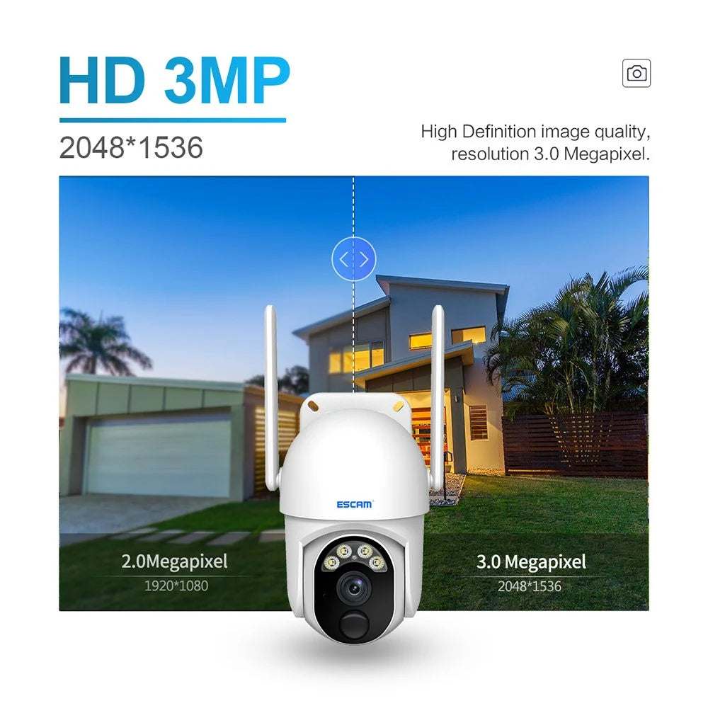 ESCAM QF103 3MP Cloud Storage PT WiFi PIR Alarm IP Camera + Solar Panel Full Color Night Vision Camera Security Monitor Camera Support Two Way Audio - 3
