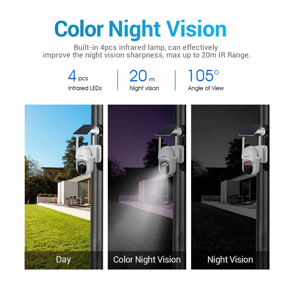 ESCAM QF103 3MP Cloud Storage PT WiFi PIR Alarm IP Camera + Solar Panel Full Color Night Vision Camera Security Monitor Camera Support Two Way Audio - 4
