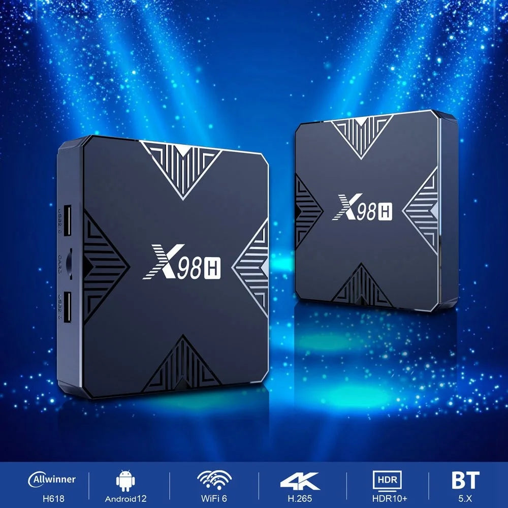 X98H Android TV Box 12.0 Allwinner H618 Quad-Core Streaming Media Player Support Dual WiFi 2.4GHz / 5GHz 4K Output 100M LAN Ethernet (4G+32G) - UK Plug - 4