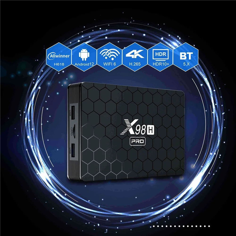 X98H Pro 2.4G / 5.8G Dual-Band WiFi6 Android 12 Smart TV Box Allwinner H618 1000M Ethernet Quad-Core 6K Video Output Media Player (4G+64G) - UK Plug - 4