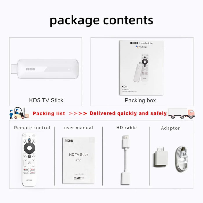 MECOOL KD5 Smart TV Stick TV Box Android 11 ATV Google Certified Amlogic S805X2 1GB 8GB DDR4 2.4G+5G WiFi BT AV1 TV Dongle (1+8G) - US Plug - 6