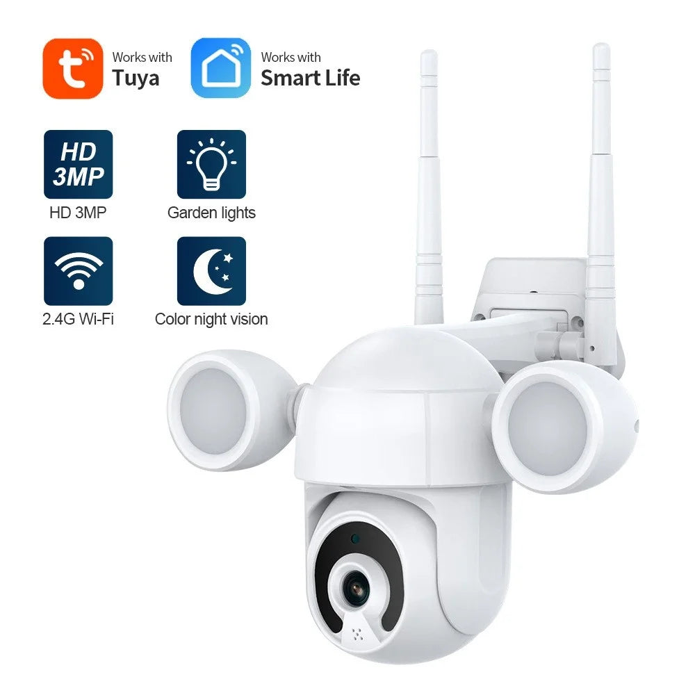 5688S Smart Tuya 3MP Mini WiFi PTZ Camera with Dual Fill Lights Full Color Night Vision Two Way Audio Camera Monitor Home Security Devices - US Plug - 4