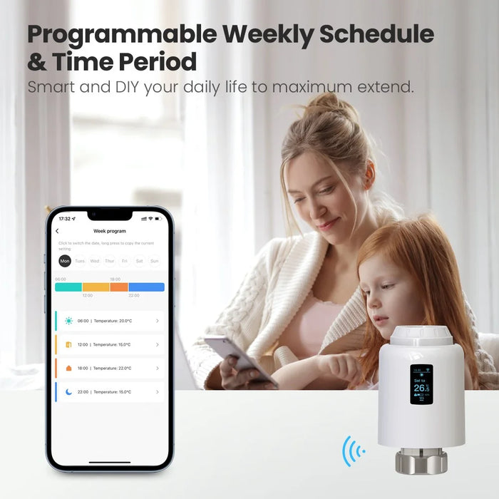 TRV07-wifi Tuya APP Smart WiFi Thermostat LCD Screen Programmable Voice Control TRV Radiator Valve - 5