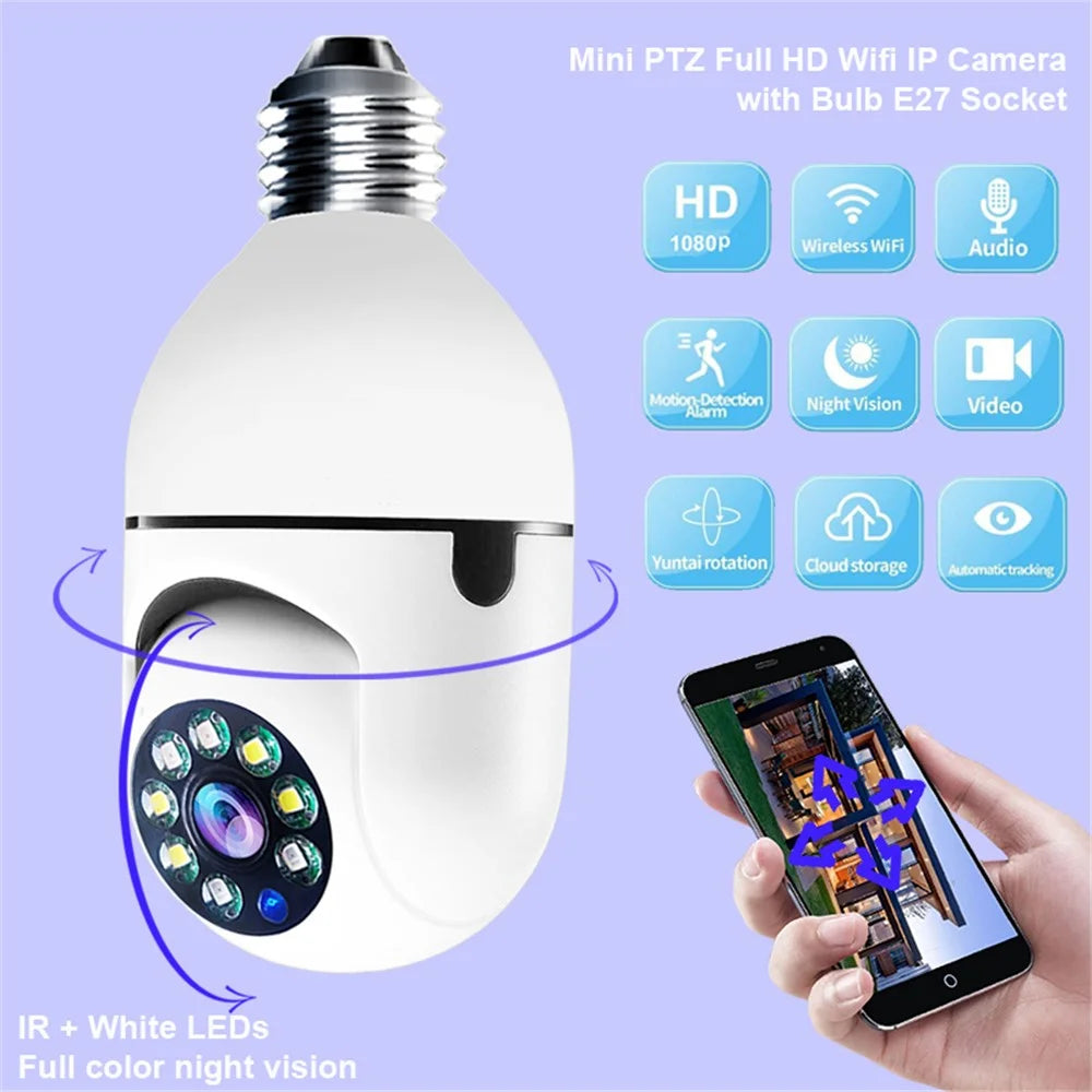 2.4G Smart WiFi Camera Mini PTZ 1080P HD IP Camera with Bulb E27 Socket, Two-Way Talk Home Surveillance - 2
