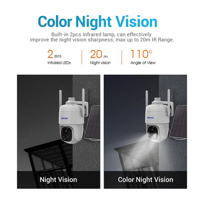 ESCAM G24 H.265 3MP Full HD AI Identify Camera with Solar Panel PIR Alarm WiFi Camera Built-In Battery - 4