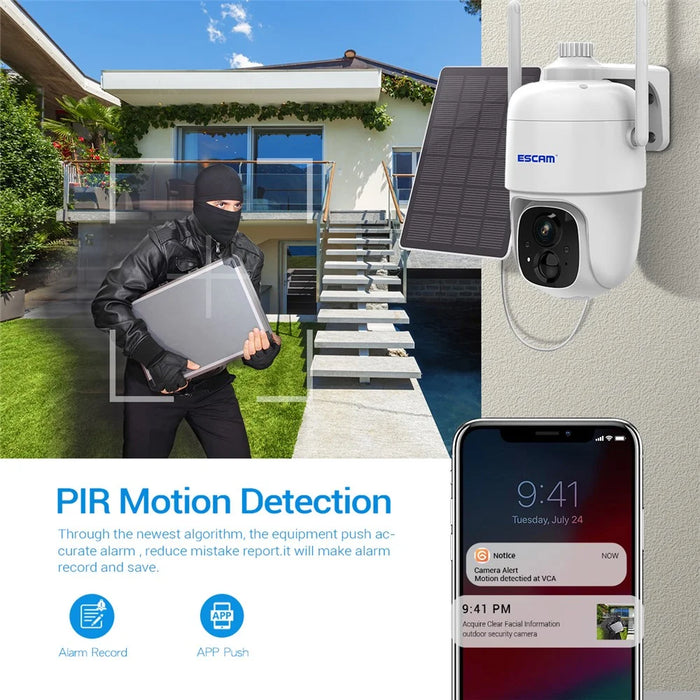 ESCAM G24 H.265 3MP Full HD AI Identify Camera with Solar Panel PIR Alarm WiFi Camera Built-In Battery - 5