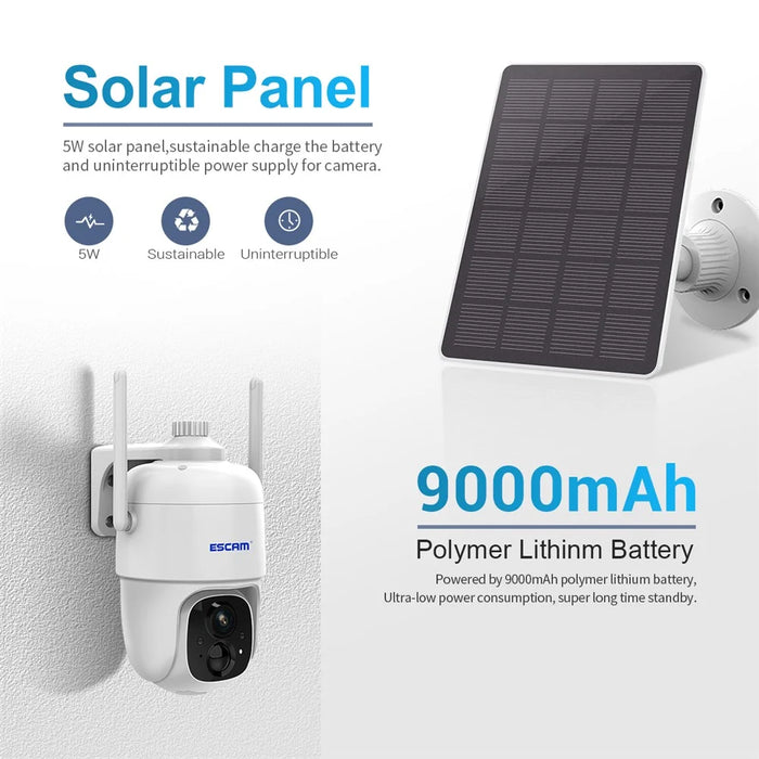 ESCAM G24 H.265 3MP Full HD AI Identify Camera with Solar Panel PIR Alarm WiFi Camera Built-In Battery - 7