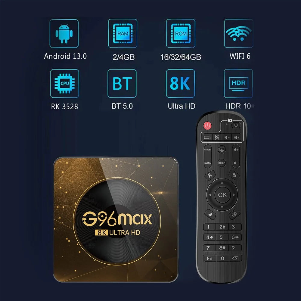 G96max Android 13.0 4+32GB 8K Ultra HD Smart TV Box WiFi 6 Bluetooth-compatible Remote Control TV Box (CE Certified) - US Plug - 3