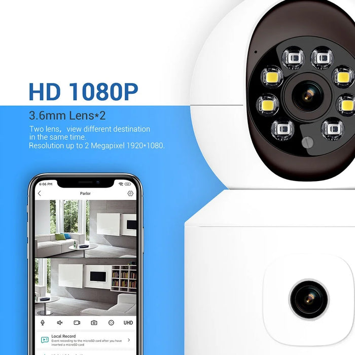ESCAM QF010 2x2MP Dual Lens Motion Detection WiFi Camera Two-Way Voice Camera Support Cloud Storage - US Plug - 4