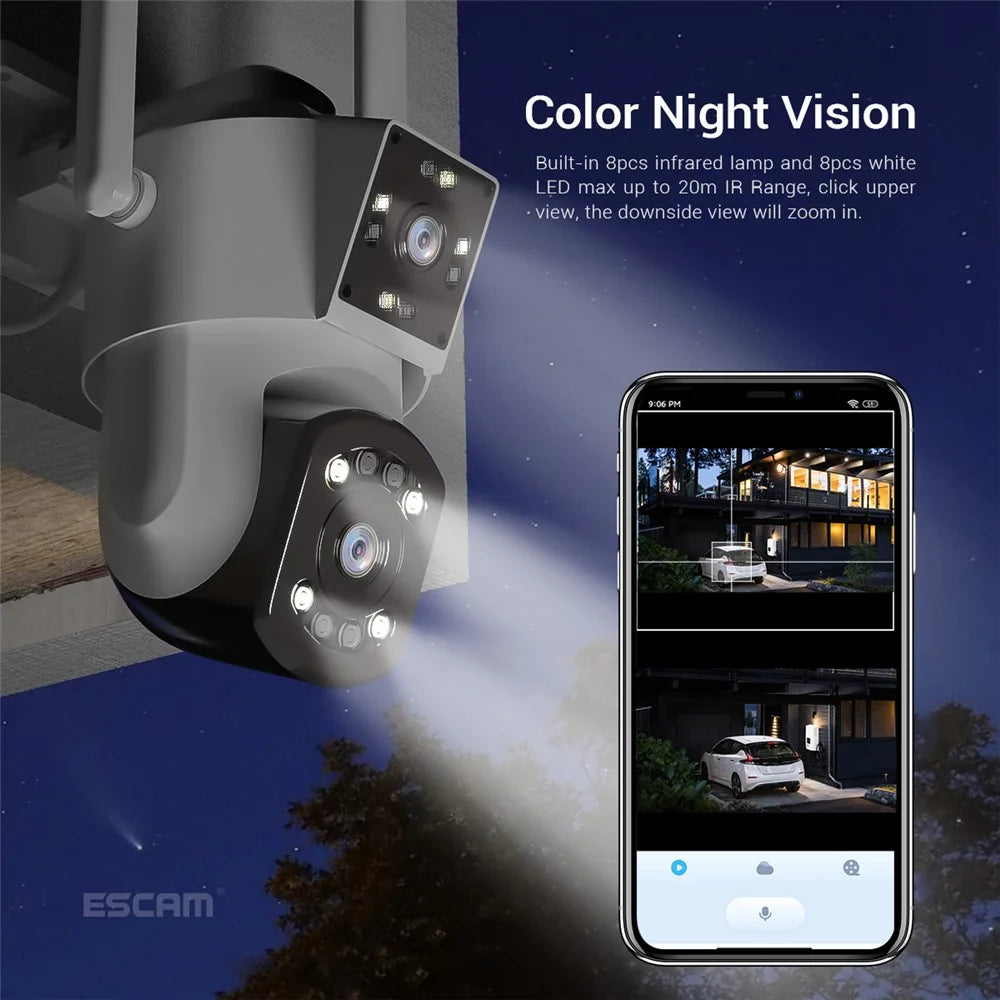 ESCAM PT210 2*3MP Dual-Lens Dual-Screen Monitor Camera Pan / Tilt Bi-Directional Two-Way Voice WiFi Camera - US Plug - 6