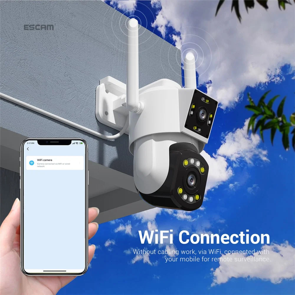 ESCAM PT210 2*3MP Dual-Lens Dual-Screen Monitor Camera Pan / Tilt Bi-Directional Two-Way Voice WiFi Camera - US Plug - 7