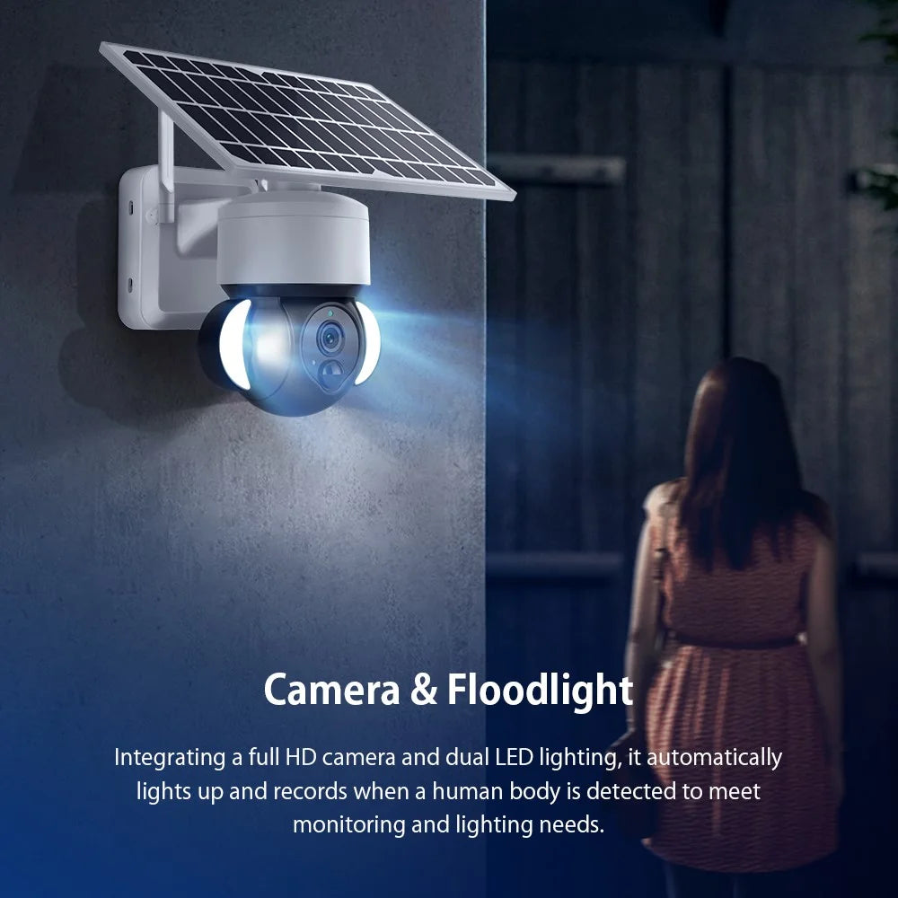S518 Solar Battery Powered Floodlight PTZ Camera Outdoor Low Power 3MP WiFi Camera, Black Light Full-Color - 2