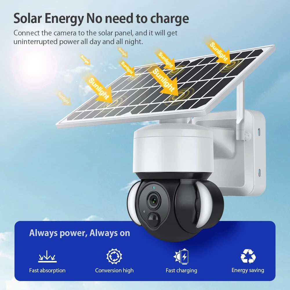 S518 Solar Battery Powered Floodlight PTZ Camera Outdoor Low Power 3MP WiFi Camera, Black Light Full-Color - 3