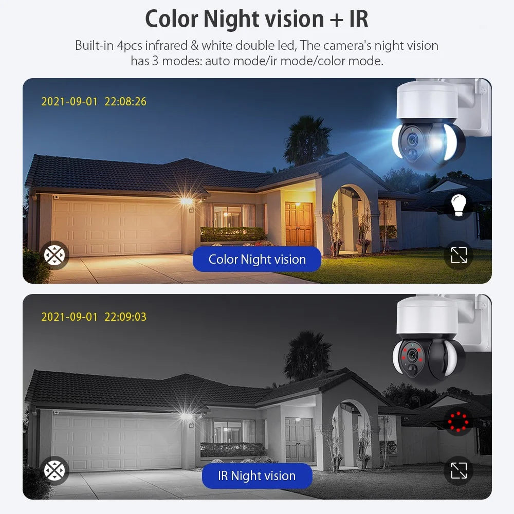 S518 Solar Battery Powered Floodlight PTZ Camera Outdoor Low Power 3MP WiFi Camera, Black Light Full-Color - 6