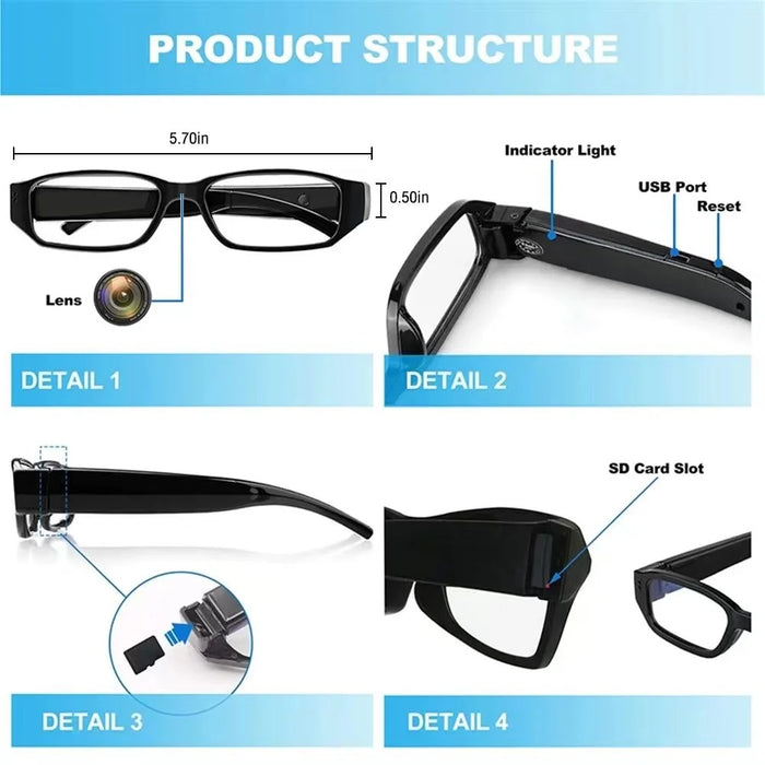 1080P HD Outdoor Camera Glasses 2.4G WiFi Video Glasses with Audio Motion Detection Remote Monitoring - 2