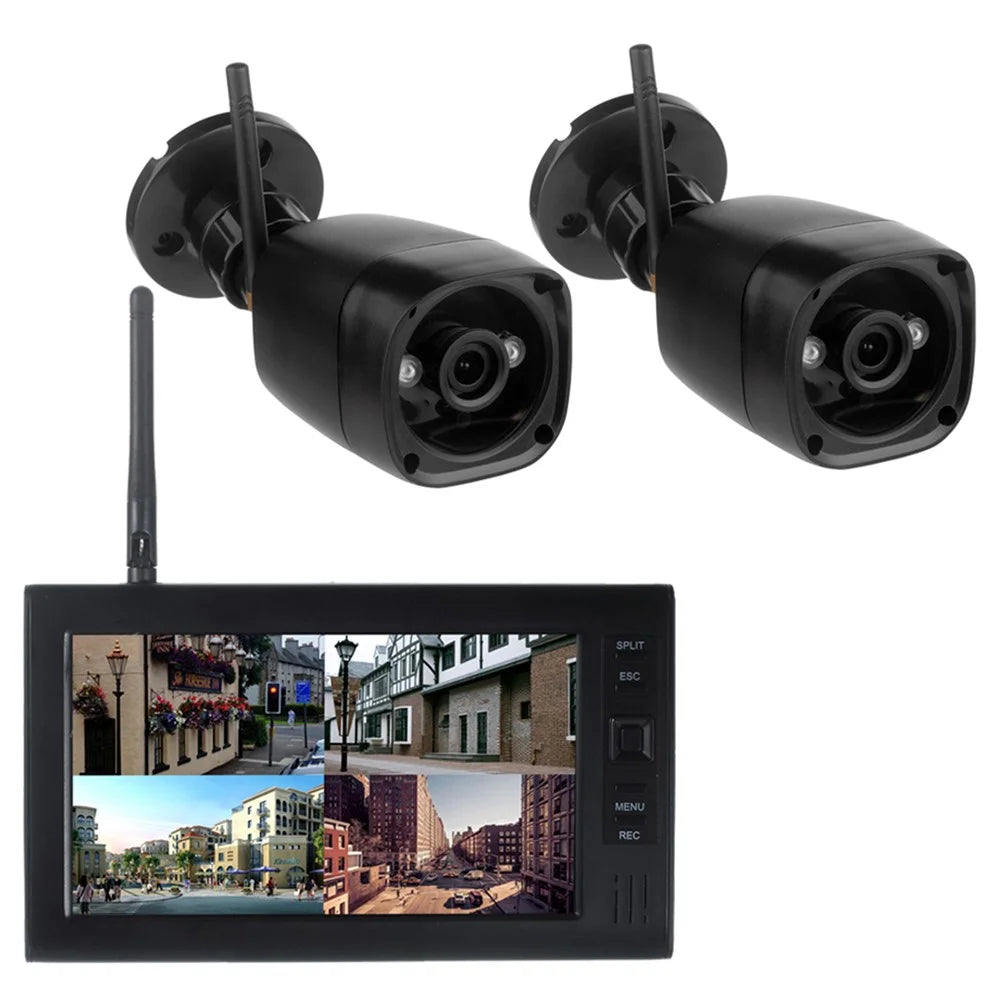 602D12 7-inch Four-screen Wireless Monitor with 2 WiFi Security Camera, EU Plug - 1