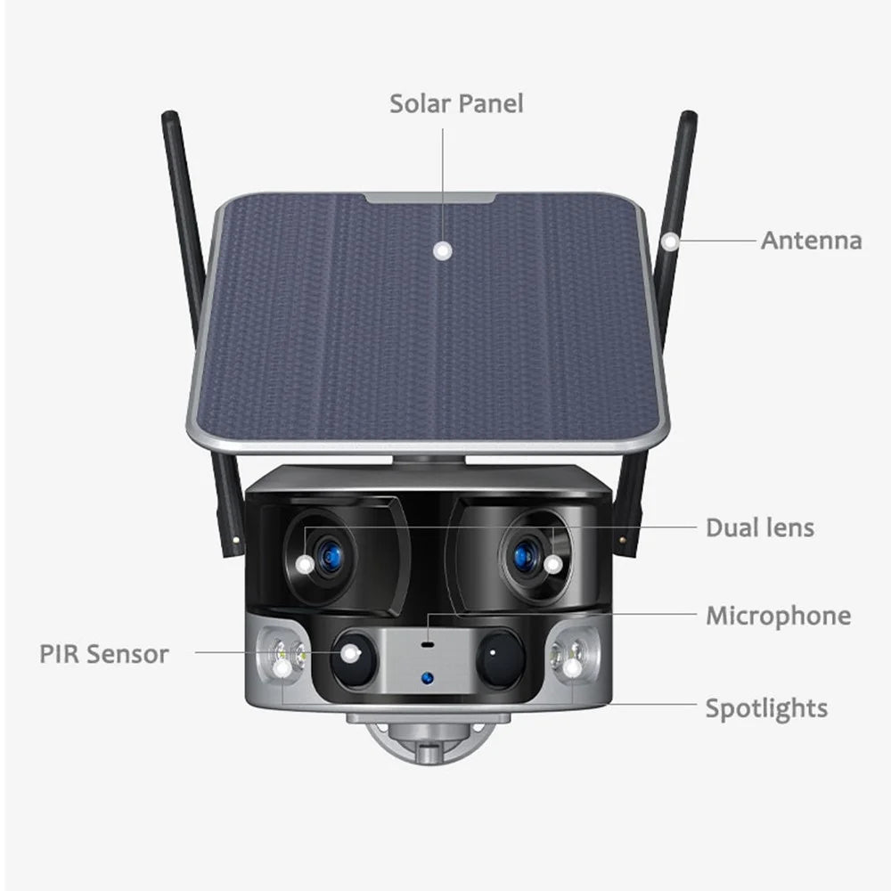 Y6 8MP Dual-Lens HD Solar-Powered Camera Bulti-In Battery Mobile Phone Remote 4G Surveillance Camera - 6
