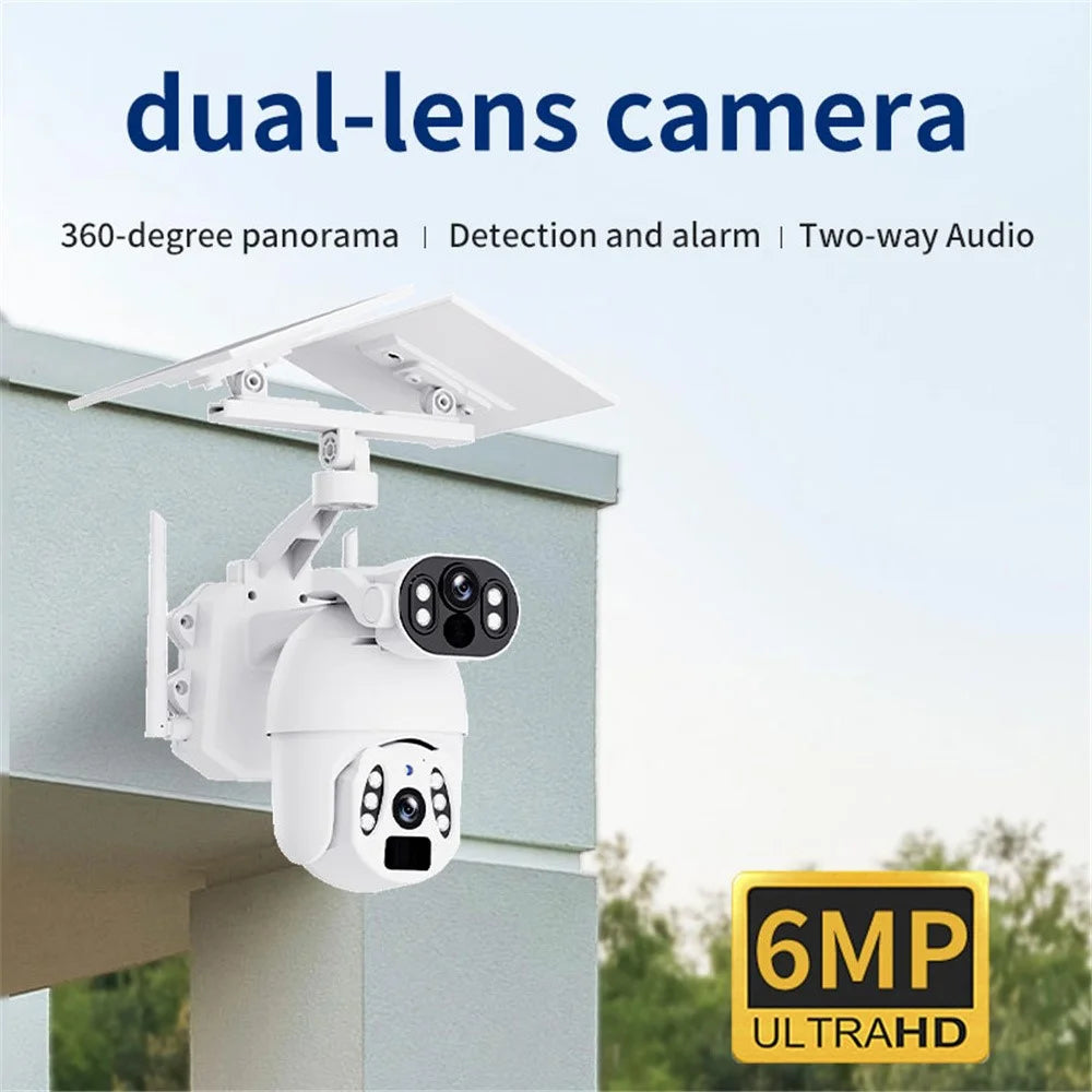 Q6 Max 6MP HD Full-Color Night Vision Camera, 4G EU Version Dual-Lens Solar-Powered Camera - Black - 5