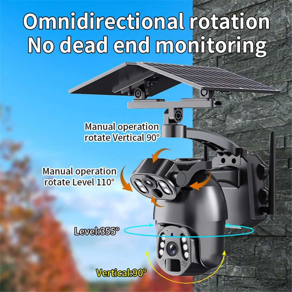 Q6 Max 4G US Dual-Lens 6MP HD Camera Solar-Powered Full-Color Night Vision Camera - Black - 6