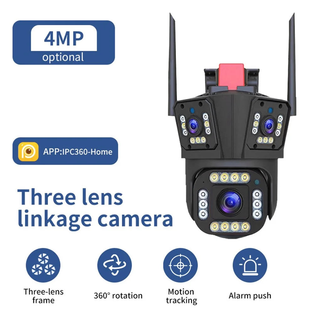 Q323 4K 3-Lens HD Wireless WiFi Camera 360-Degree Night Vision Surveillance Camera, EU Plug - 2