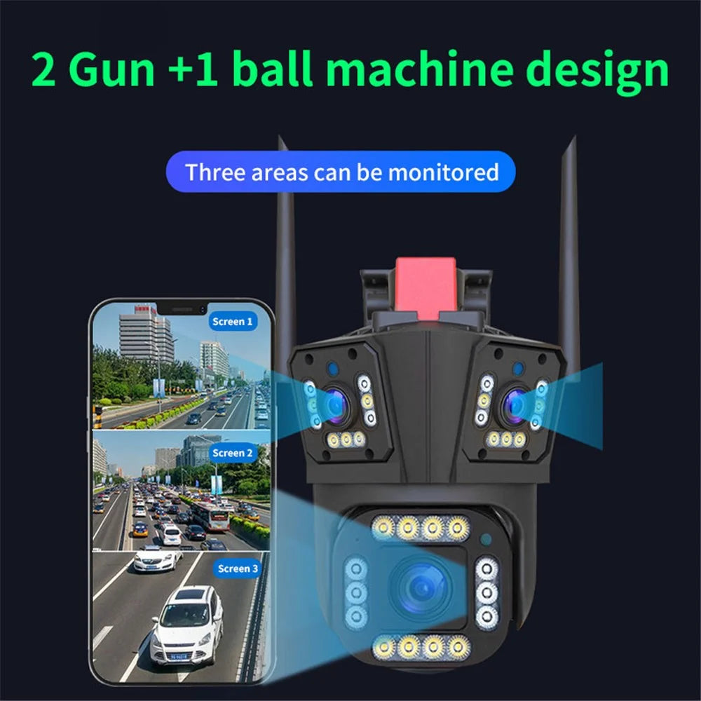 Q323 4K 3-Lens HD Wireless WiFi Camera 360-Degree Night Vision Surveillance Camera, EU Plug - 3