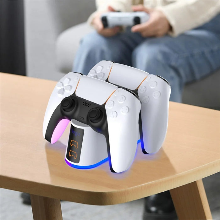 DSP-828 For Sony PlayStation 5 Game Controller Dual Slot Charger Dock LED Light Fast Charging Station - 5