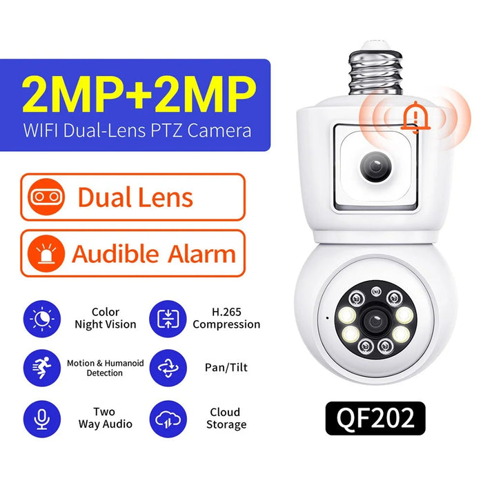 ESCAM QF202 E27 2x2MP Dual Lens Dual Screen Security Camera Two-Way Voice Motion Detection WiFi Camera - 2