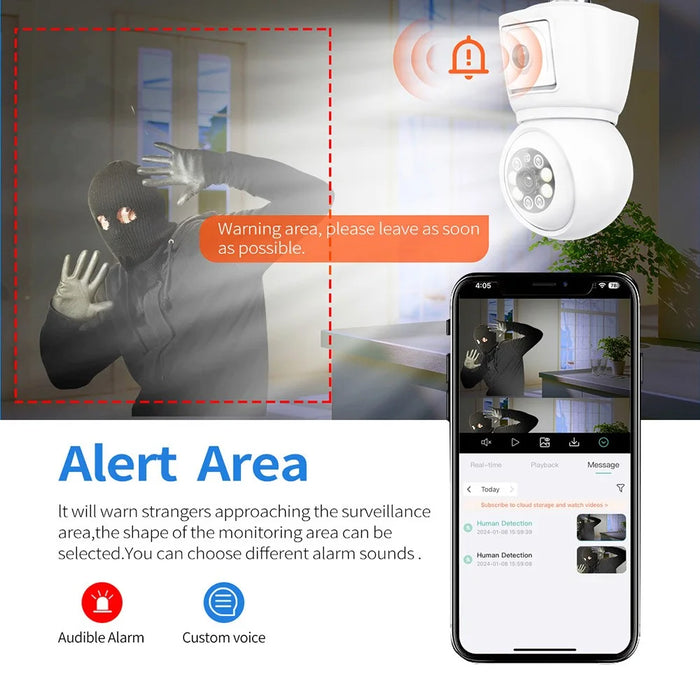 ESCAM QF202 E27 2x2MP Dual Lens Dual Screen Security Camera Two-Way Voice Motion Detection WiFi Camera - 4