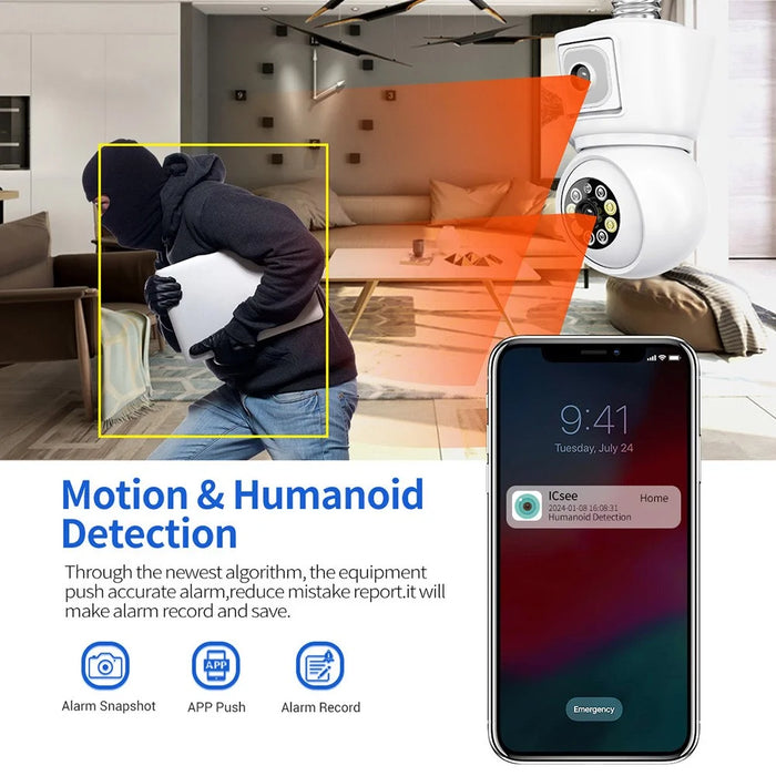ESCAM QF202 E27 2x2MP Dual Lens Dual Screen Security Camera Two-Way Voice Motion Detection WiFi Camera - 5