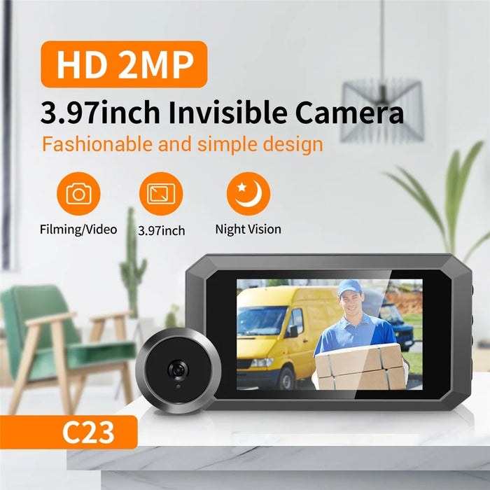 C23 1080P 3.97-Inch Screen Night Vision Doorbell Wide-Angle Camera for Home Security - Grey - 2
