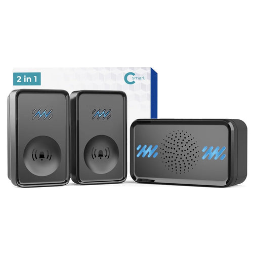 Smart Wireless Waterproof Doorbell 4-Gear Volume Home Door Bell, 1 Receiver + 2 Buttons (CE is applying) - Black - 1