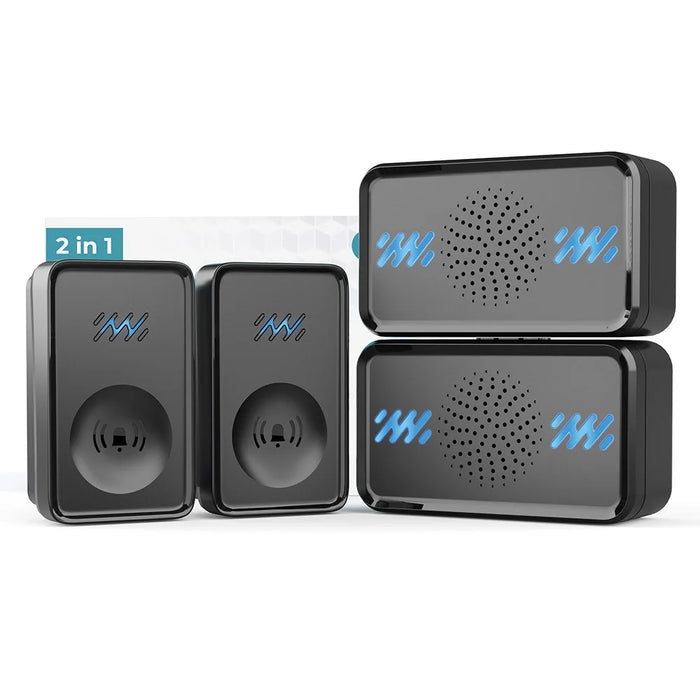 Smart Wireless Doorbell 4-Gear Volume Waterproof Home Door Bell, 2 Receiver + 2 Buttons (CE is applying) - Black - 1