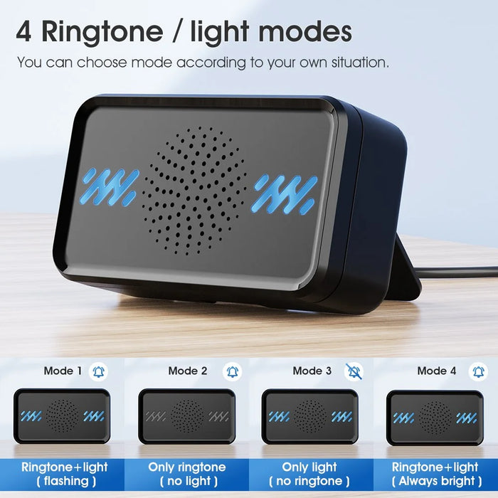 Smart Wireless Doorbell 4-Gear Volume Waterproof Home Door Bell, 2 Receiver + 2 Buttons (CE is applying) - Black - 6