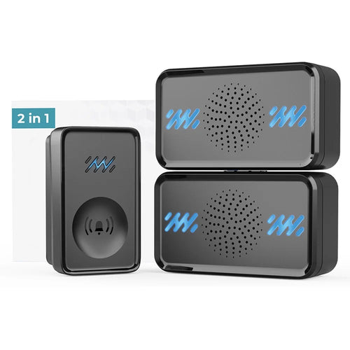 Smart Self-powered Wireless Doorbell 4-Gear Volume Waterproof Door Bell, 2 Receiver + 1 Button (CE is applying) - Black - 1