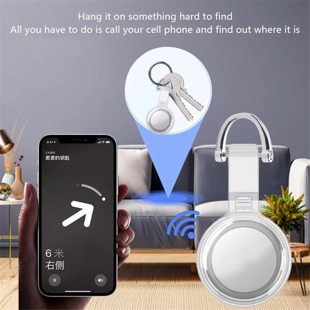 For Apple AirTag Locator PC Protective Case Clear Waterproof Cover - Silver Buckle - 4