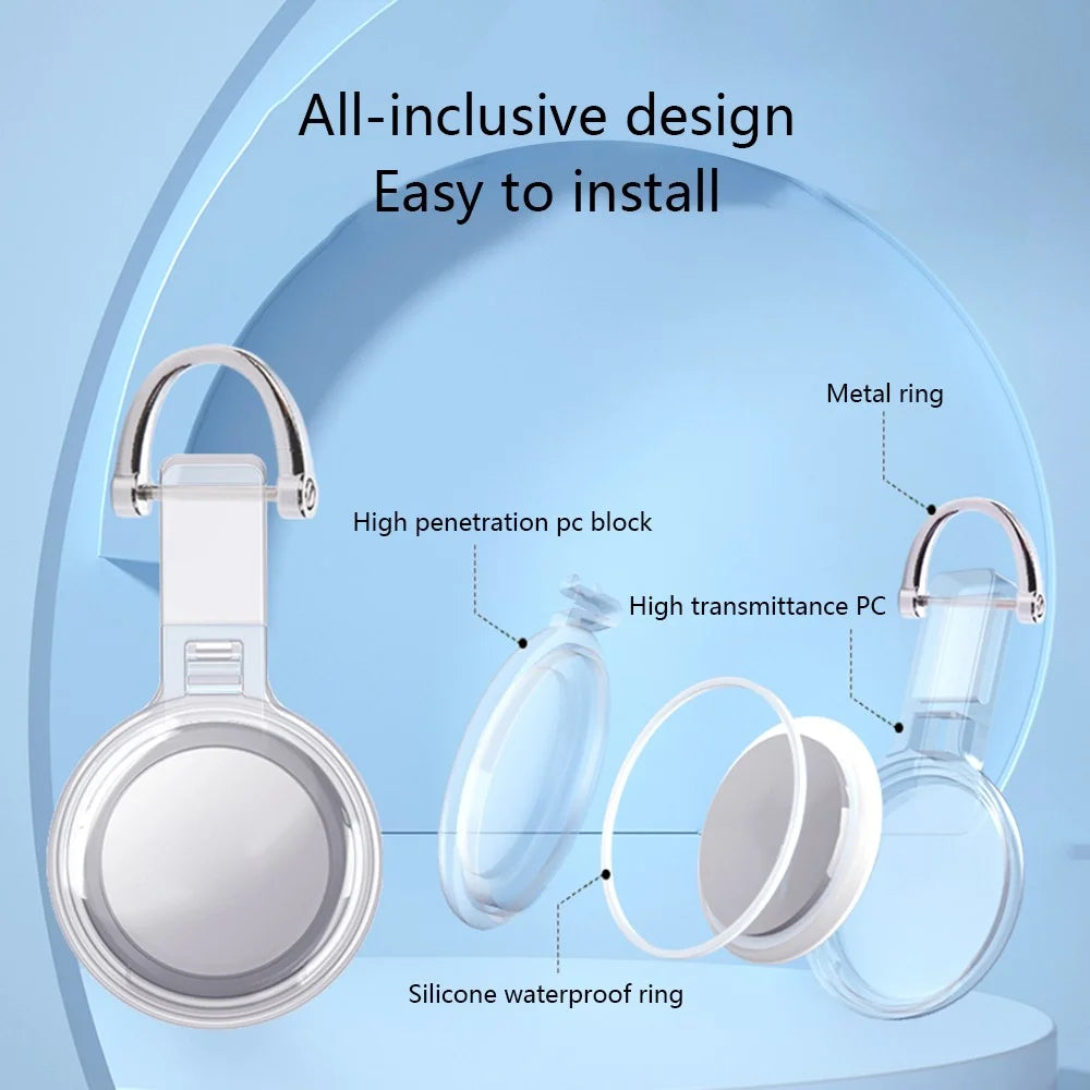 For Apple AirTag Locator PC Protective Case Clear Waterproof Cover - Silver Buckle - 7