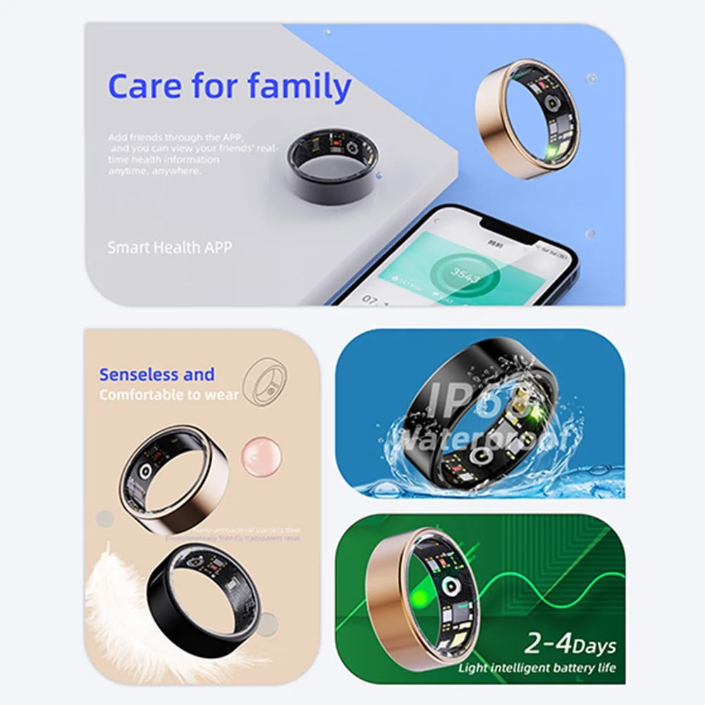 R11M Smart Ring Health Sleep Monitoring Fitness Tracker - Black / 17.3mm - 2