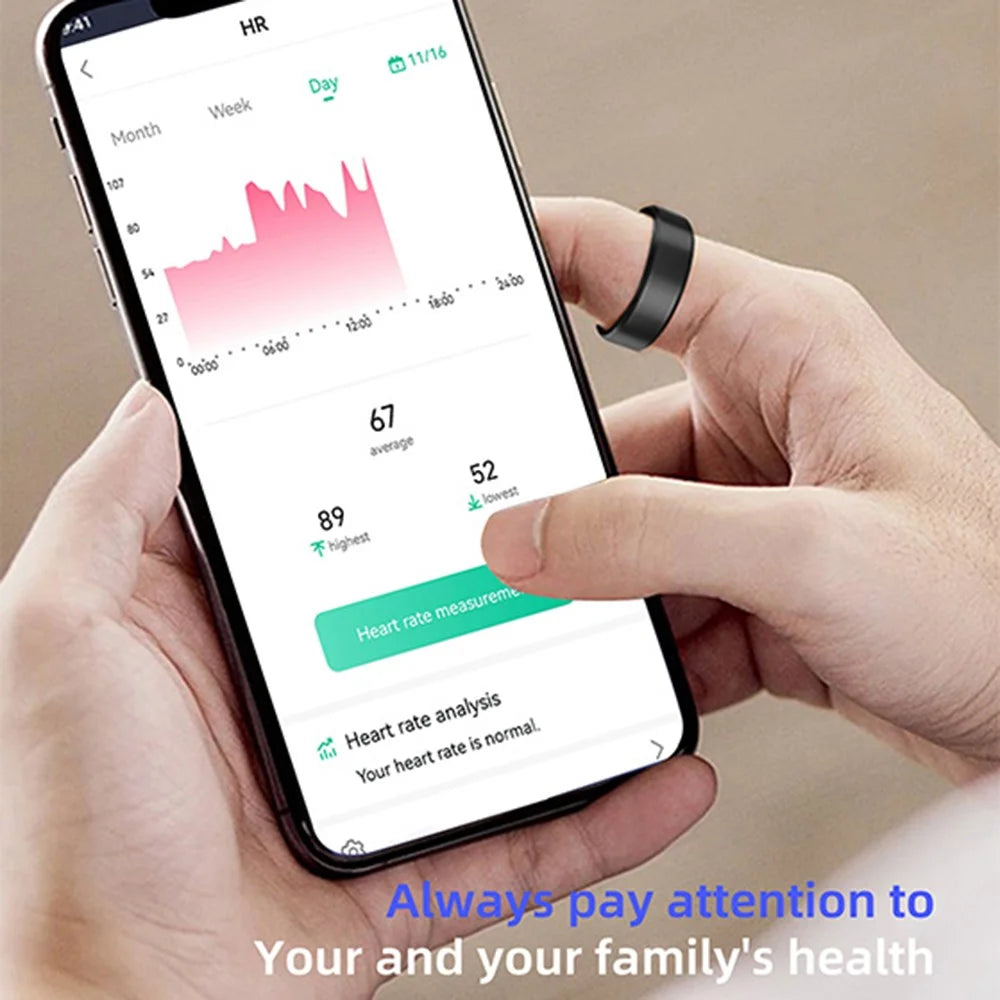 R11M Smart Ring Health Sleep Monitoring Fitness Tracker - Black / 17.3mm - 5
