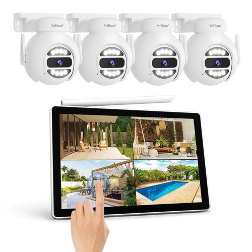 SRIHOME NVS010+IPC047 10.1 Inch LCD Screen IP66 Waterproof 8CH WiFi NVR 5MP HD CCTV Camera Kit - US Plug - 1